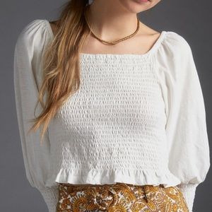 Anthro Pilcro Ginny smocked crop top NWT